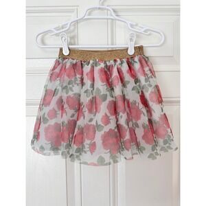 Disney Girls Floral Tulle Skirt Red Rose Gold Glitter Waistband Size S 6 6X